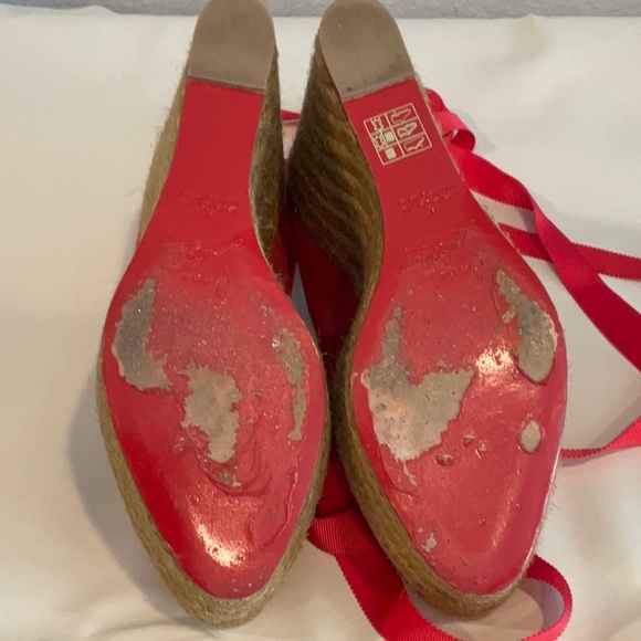 Christian Louboutin red espadrille platform wedge sz 38 vintage - Picture 10 of 12